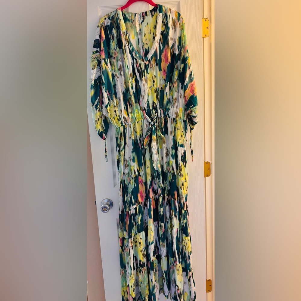 Melissa McCarthy Multicolor Abstract Maxi Ruffle Dress 1X